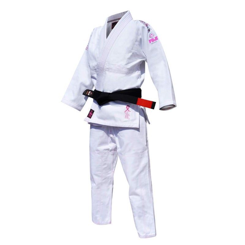 FUJI All-Around Brazilian Style Jiu Jitsu Uniform, White (Pink Lettering), Size W3 - Image 1